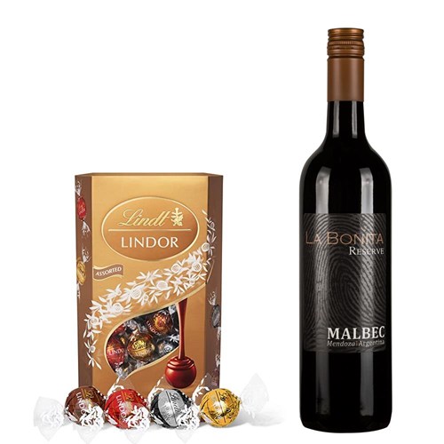 La Bonita Malbec Reserve 75cl Red Wine With Lindt Lindor Assorted Truffles 200g